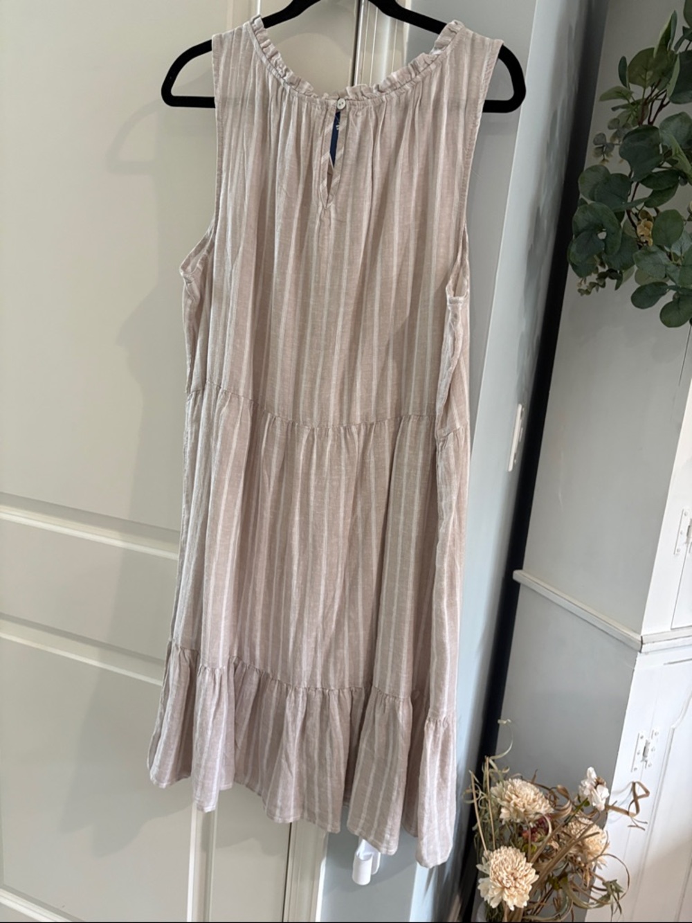 beachlunchlounge Light Beige Striped Tiered Midi Dress - Picture 2 of 2